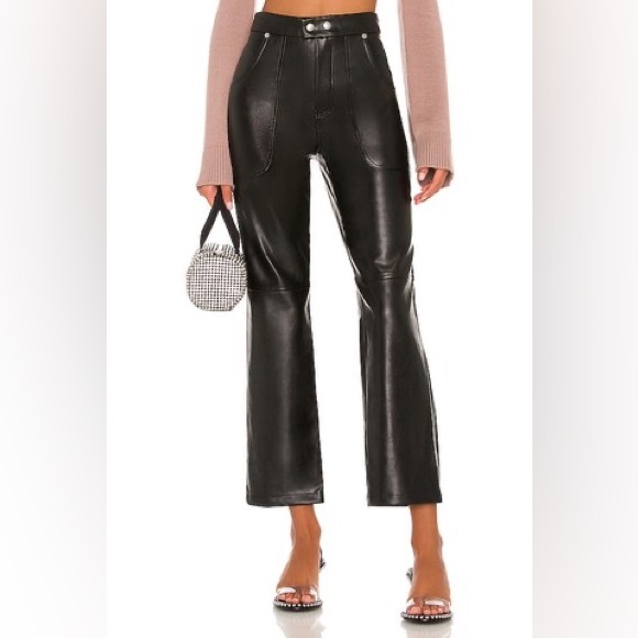 NWOT Blank NYC Baxter Ribcage Vegan Leather Cropped Wide Leg Pant Size 28 - Picture 1 of 12